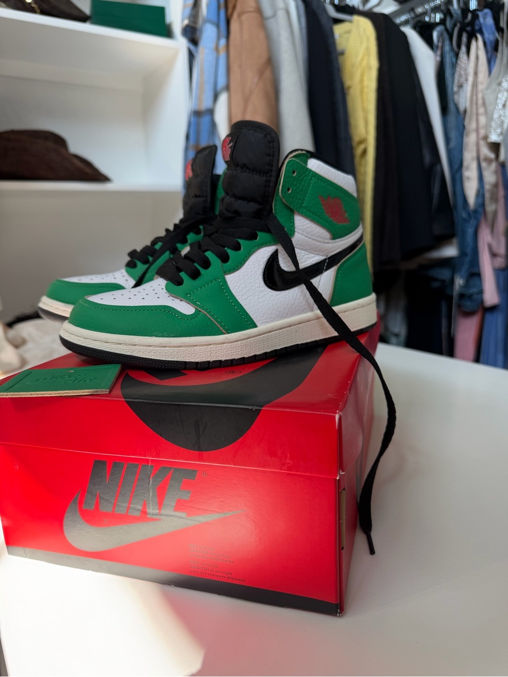Nike Air Jordan 1 Mid White, Green & Black Sneakers
